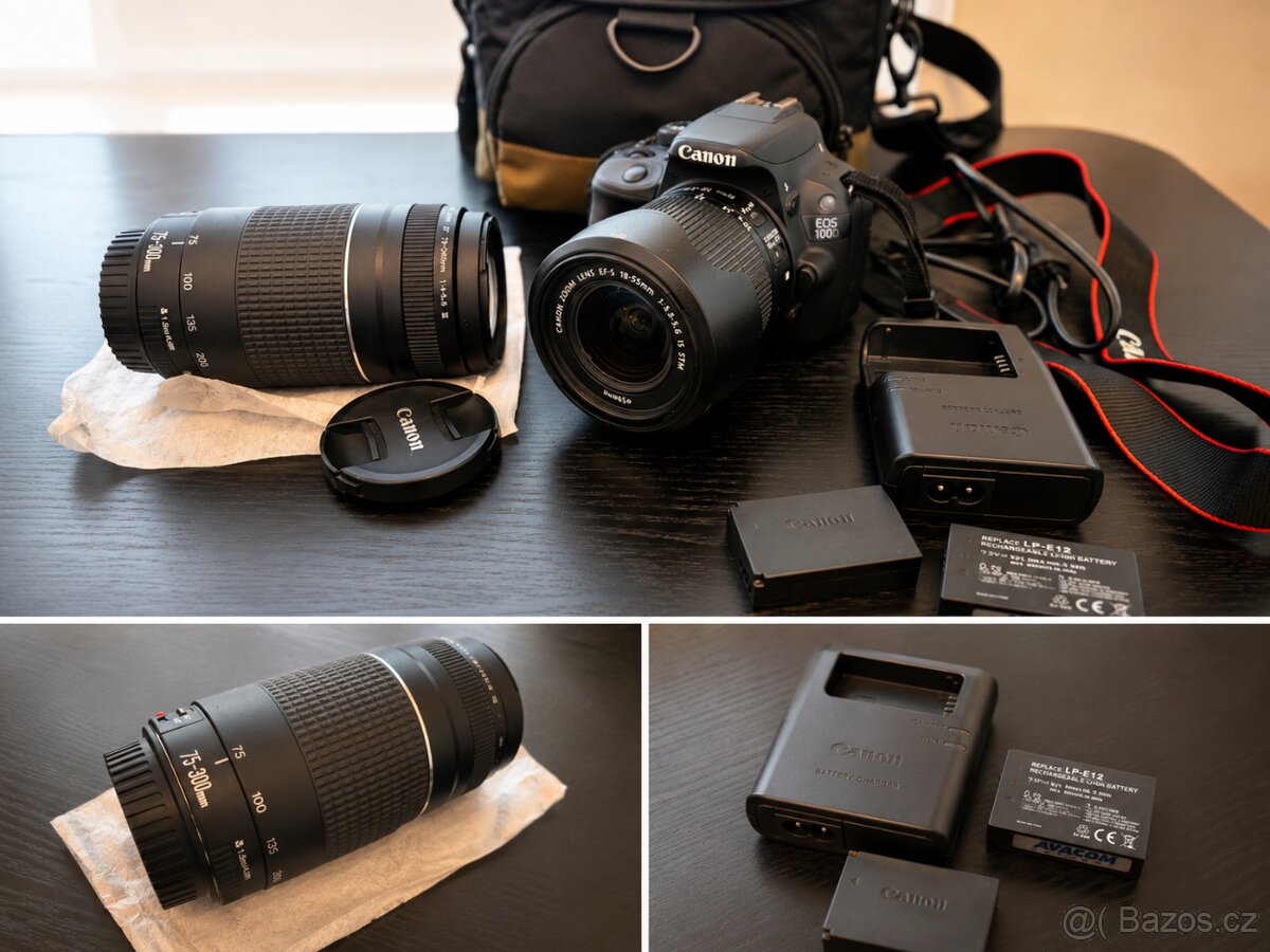 Canon EOS 100D + 2 objektivy + 3 baterie + brašna