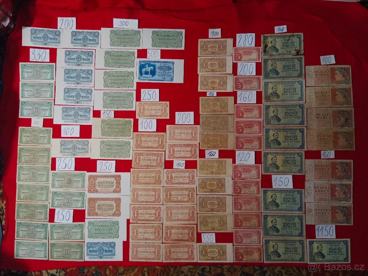 Československé bankovky - čtvrtá část ceny za ks a na fotu