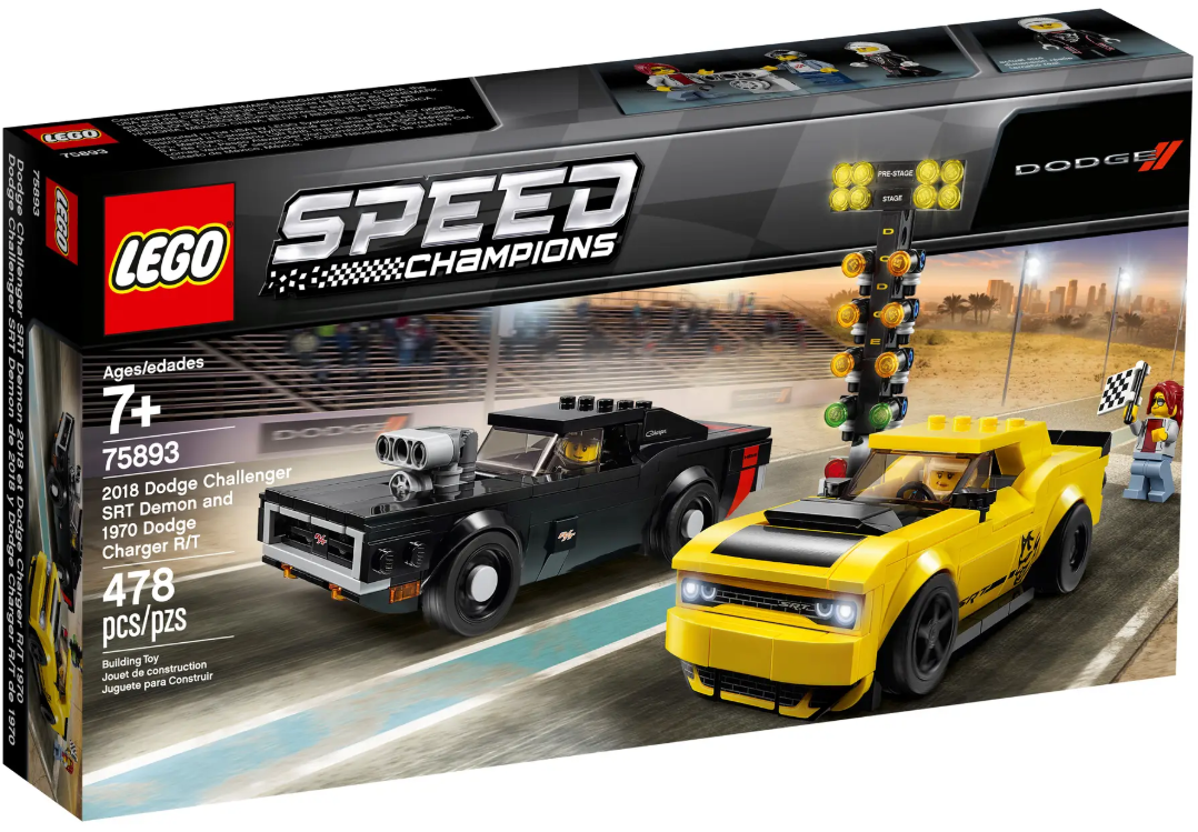 Nové LEGO 75893 2018 Dodge Challenger SRT Demon a 1970 D