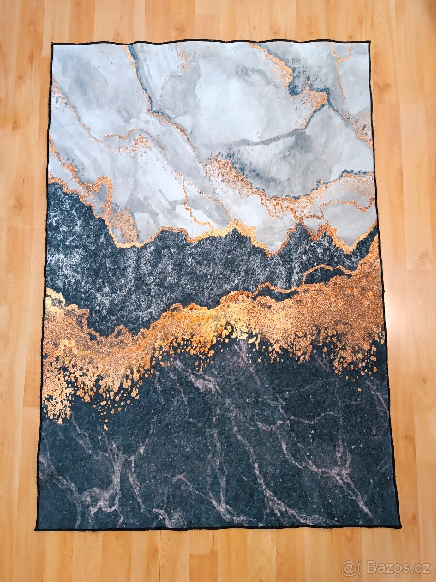 Moderní koberec (175×120cm) - zlatý, šedomodrý, bílý