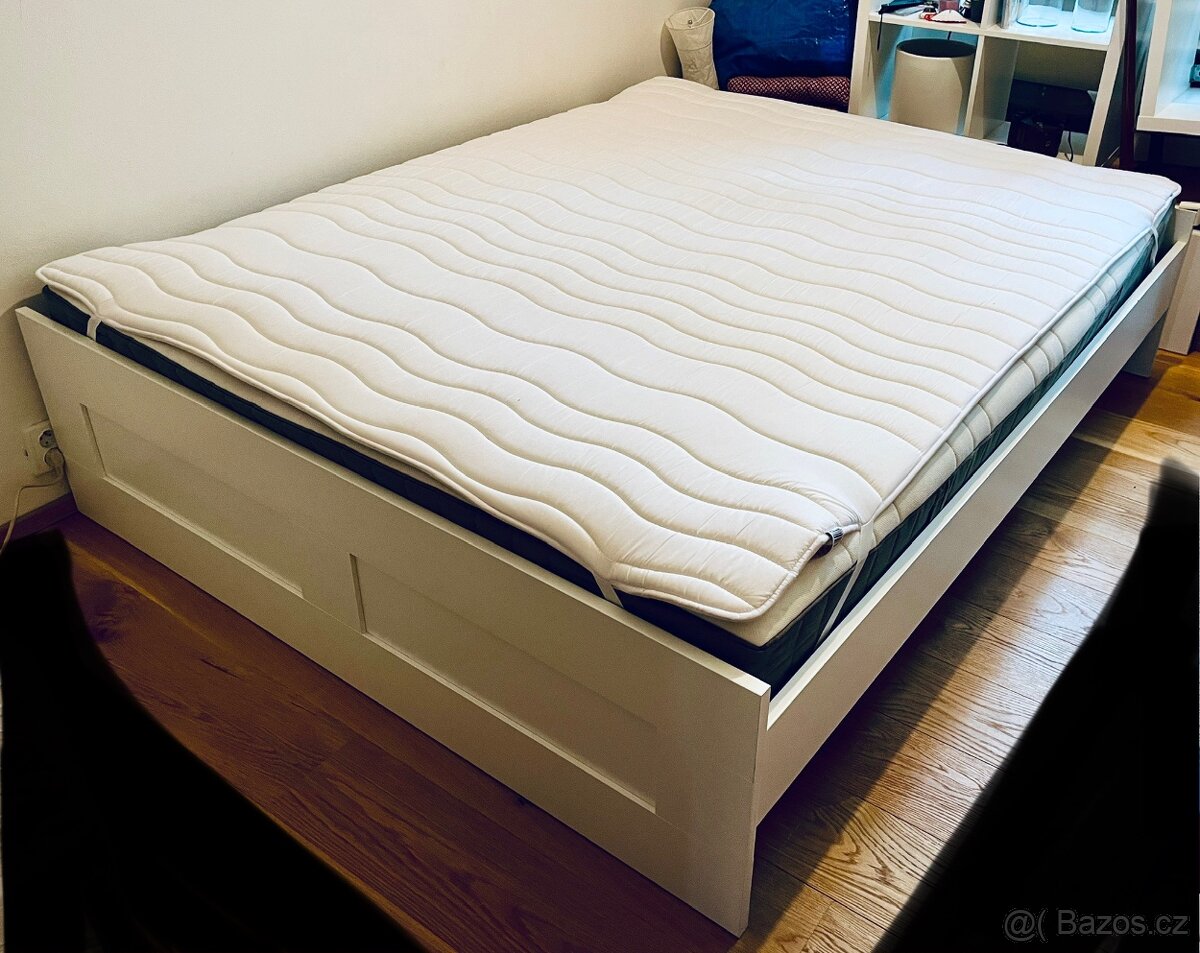 Rám IKEA Brimnes 160x200 + Matrace Hövag +chránič na matraci