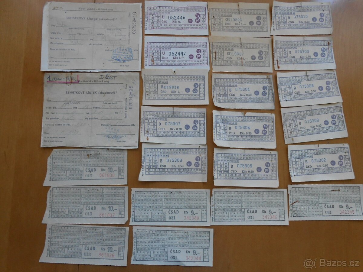 Staré jízdenky ČSD + ČSAD+ČSD lanovka Slovensko+2x lehátkové