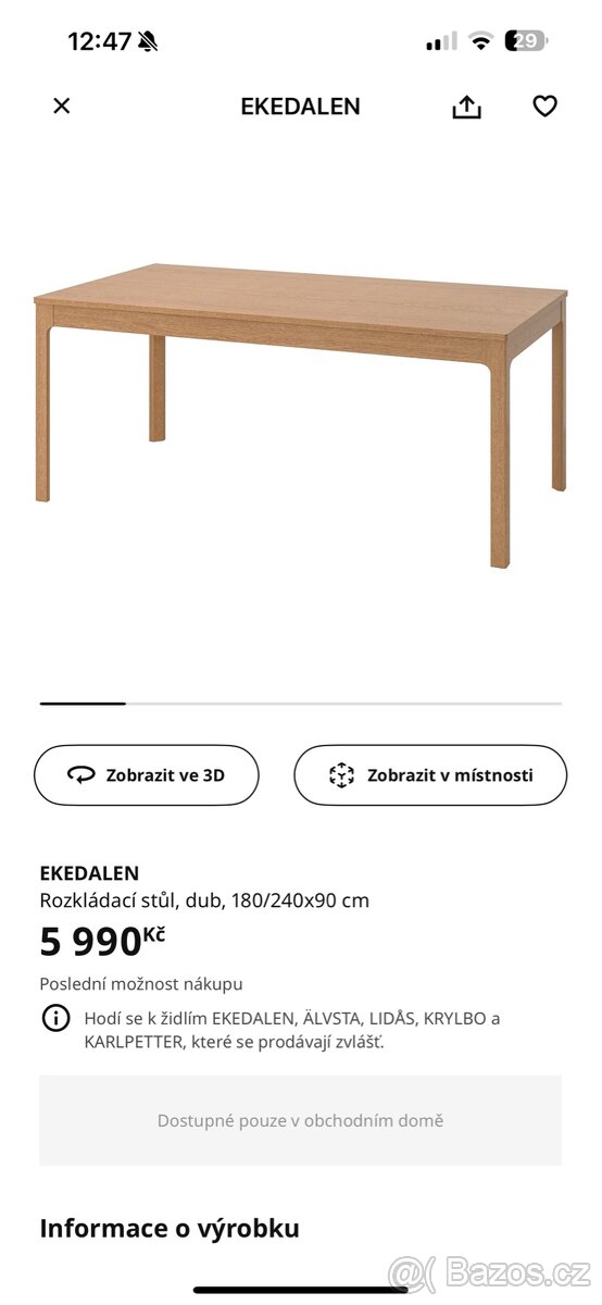 Rozkládací jídelní stůl jenom osobní odběr