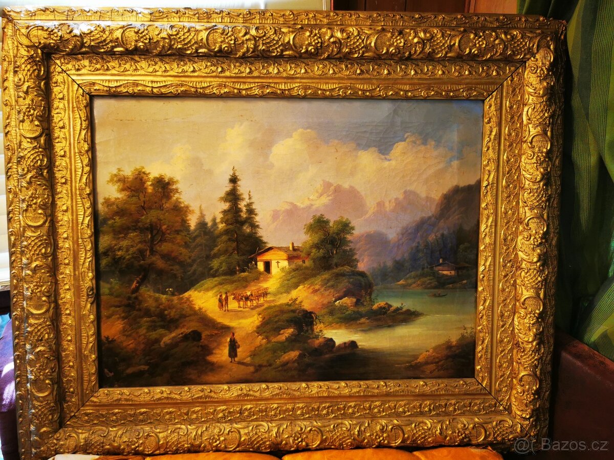 Olej na plátně alpská krajina