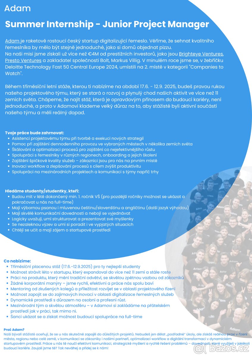Junior Project Manager - Letná stáž (17. 6. – 12. 9.)