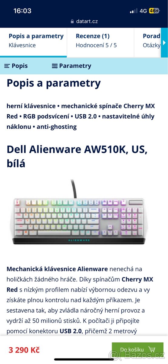 Klávesnice Dell Alienware AW510K, US (545-BBCH) bílá
