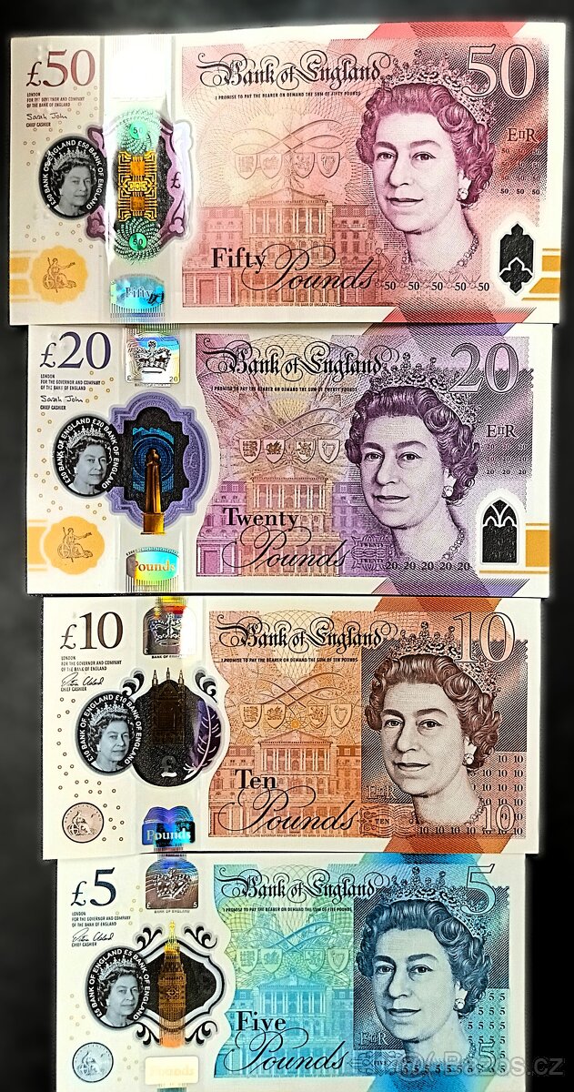 Sada 5 - 50 liber Velká Británie Alžběta II. UNC polymer