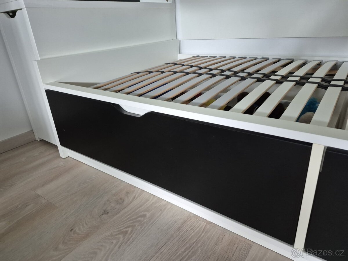 IKEA postel Flaxa, rošt Lönset, matrace, komoda