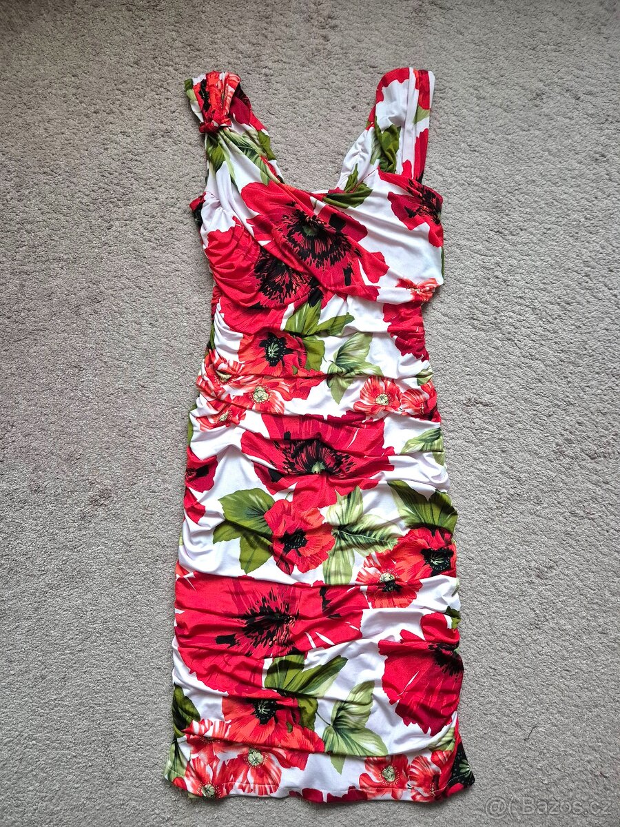 Krásné společenské šaty s červenými kytkami El 40