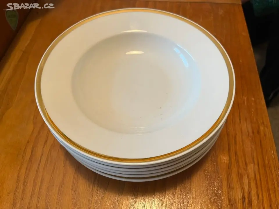 Hluboké retro talíře (s. 6ks, silnější zlatý ok.)