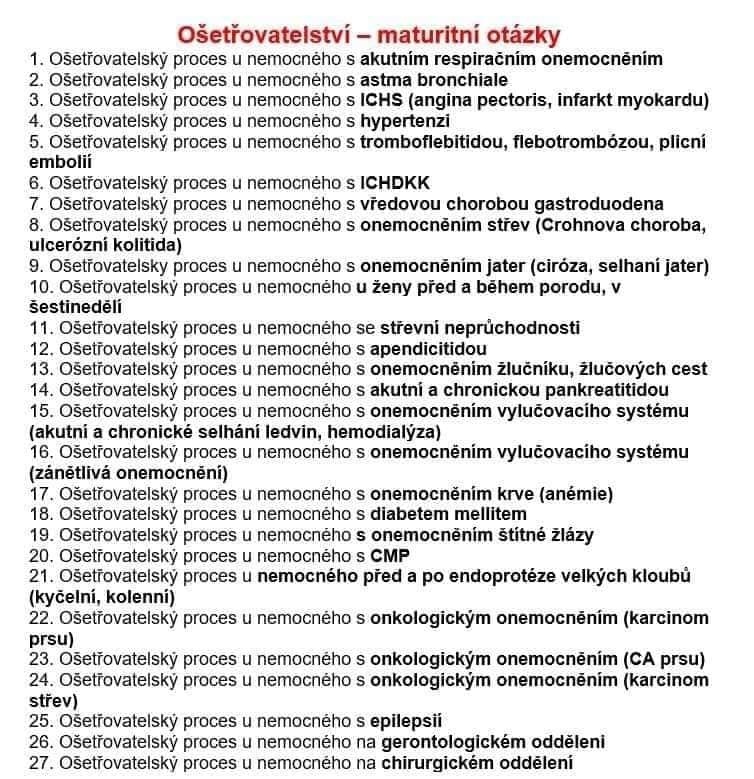 Maturitní otázky - ošetřovatelství