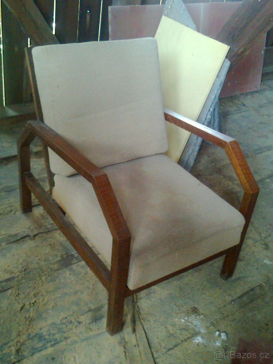 art deco, křeslo polohovací, 2ks, čalounění část.renovováno