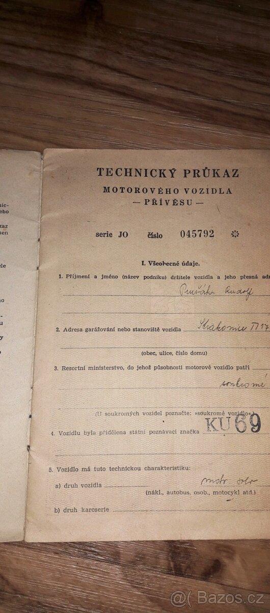 Prodám doklady na JAWA 250/353 + rám + motor