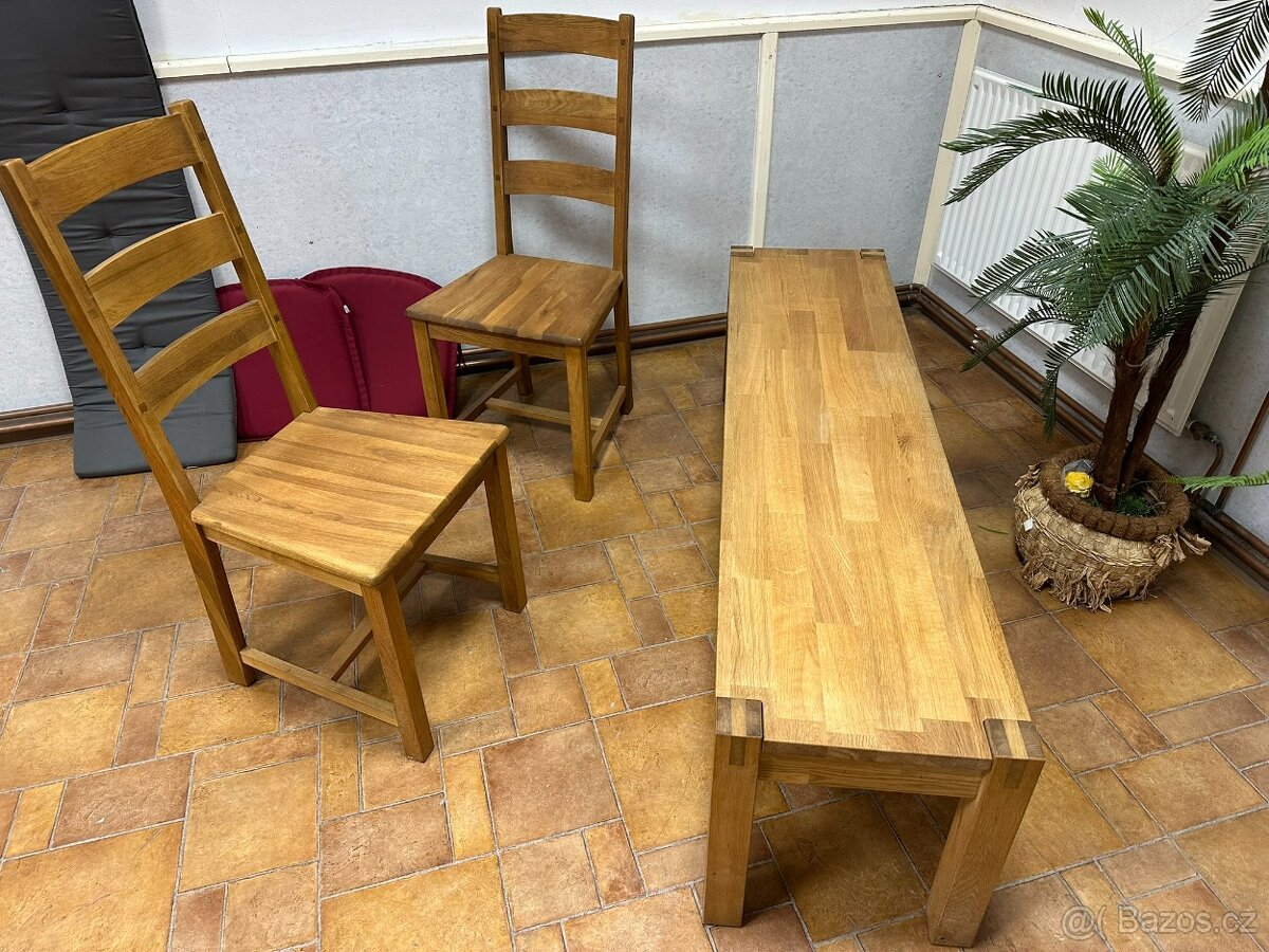 Jídelní set. Masivní lavice + 2 židle MASIV DUB