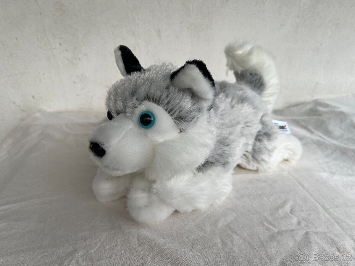 Plyšový pejsek husky ležící