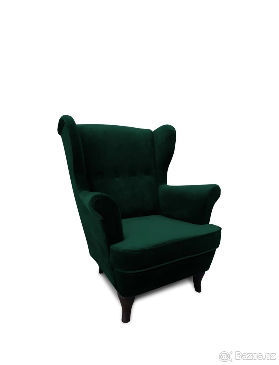 Elegantní čalouněné křeslo Ušák s podnožkou