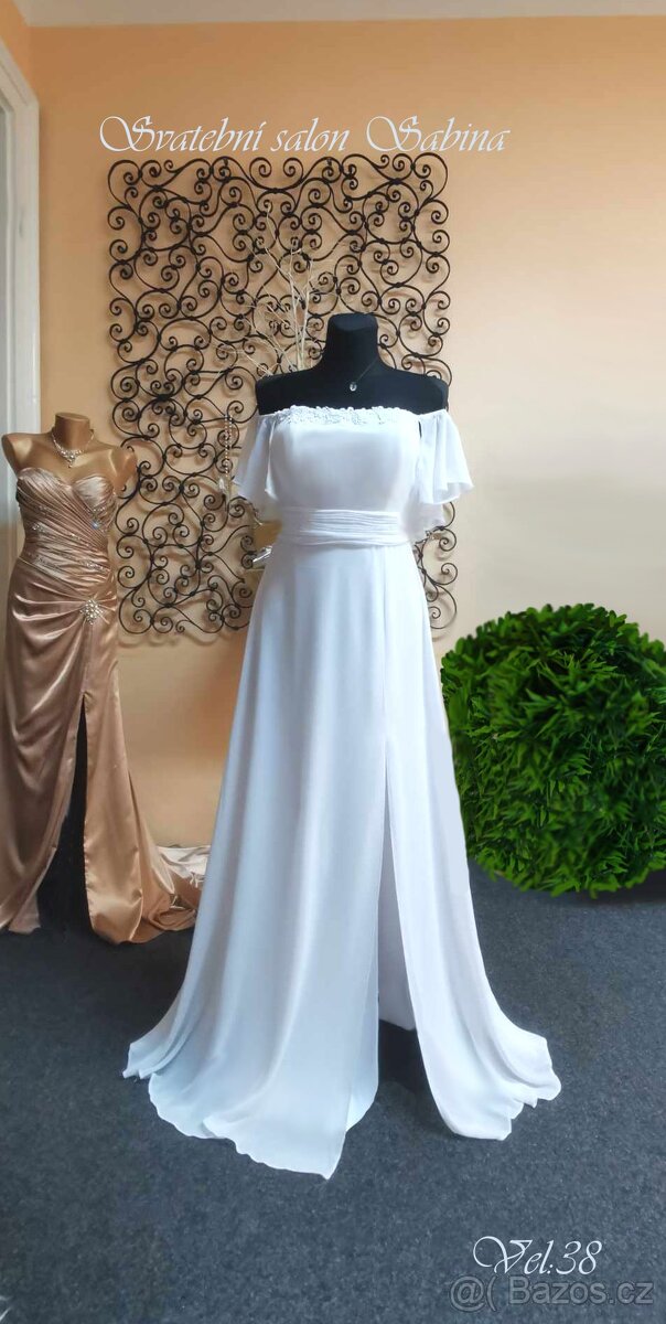 BÍLÉ SVATEBNÍ ŠATY NA POLONÉZU vel.38