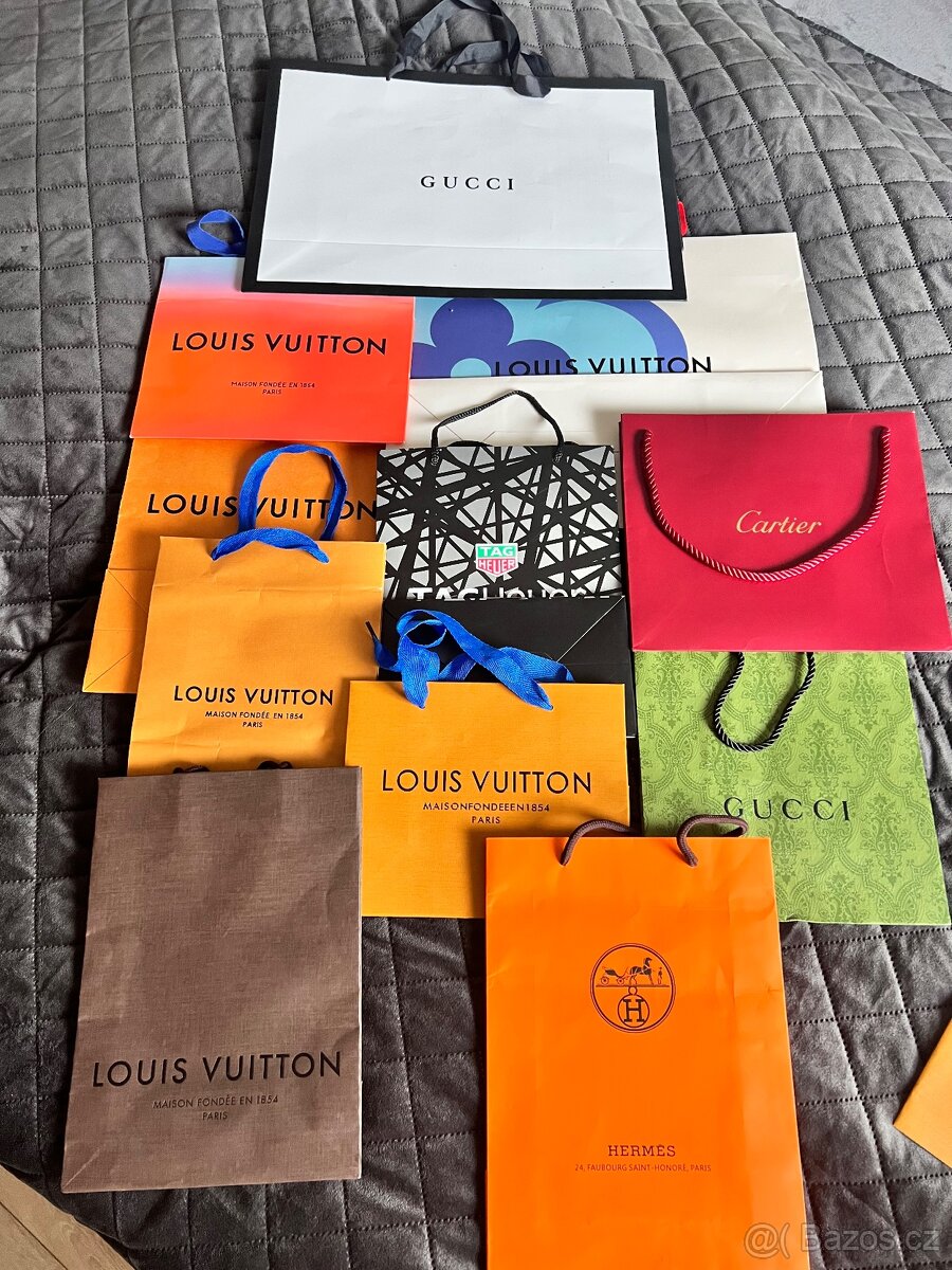 Taštičky a krabice LV, Gucci, Tag Heuer, Cartier, Hermes