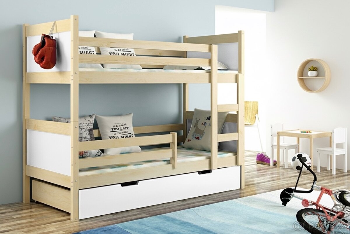 NOVÁ Patrová postel palanda borovice bila MASIV