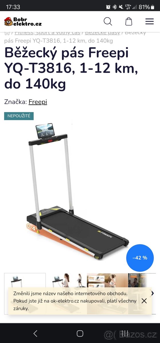 Běžecký pás zn. FReEPI s zárukou