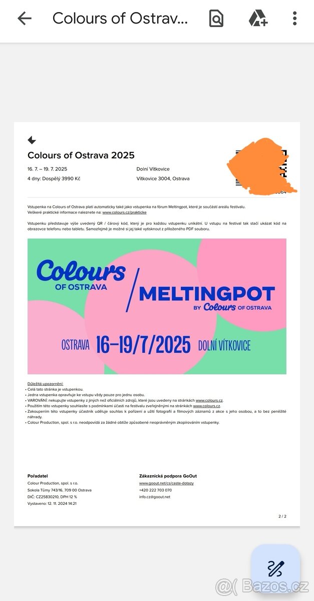 4 denní vstupenka na Colours of Ostrava