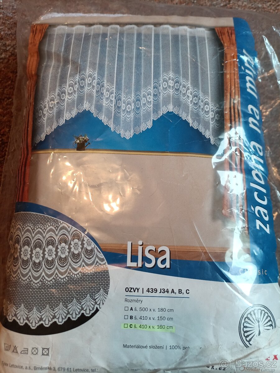 Záclona Lisa š.410 x v.160 - nová 2kusy české výro
