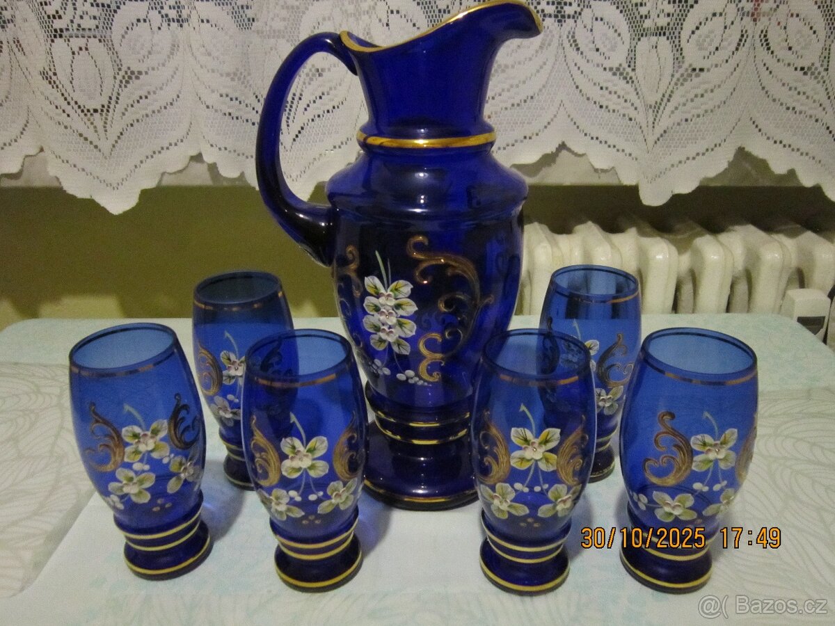 sada z Novoborského skla (džbánek + 6sklenic)