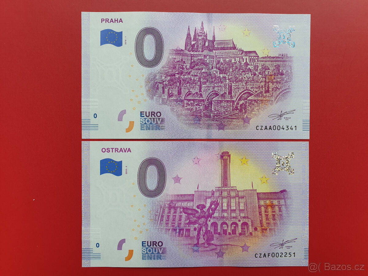 0 Euro Souvenir bankovka PRAHA + OSTRAVA, PERFEKTNÍ STAV