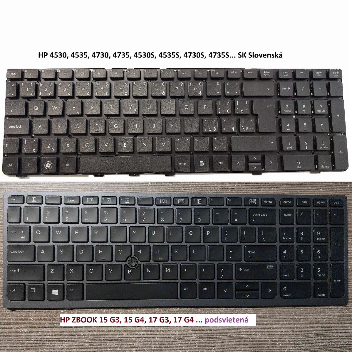 Klavesnice: HP 4530S, 4535S, 4730 CZ// HP Zbook 15 17 G3 G4