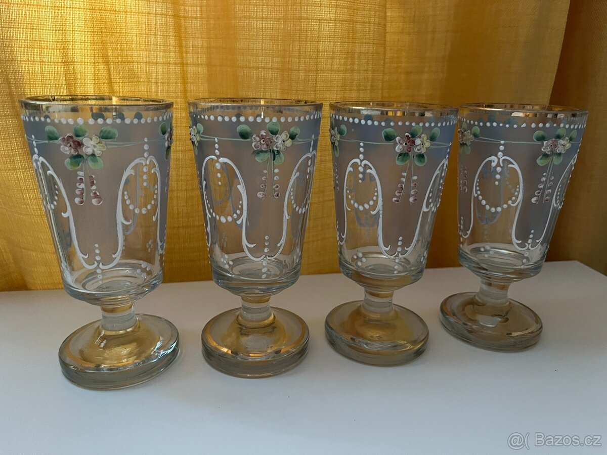 Starožitná grogovka, secese, smalt - 4 ks