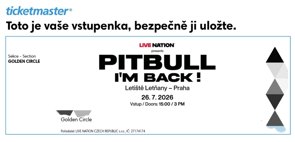Pitbull: Stani u podia (Gloden Circle) 26.07.2026 Praha