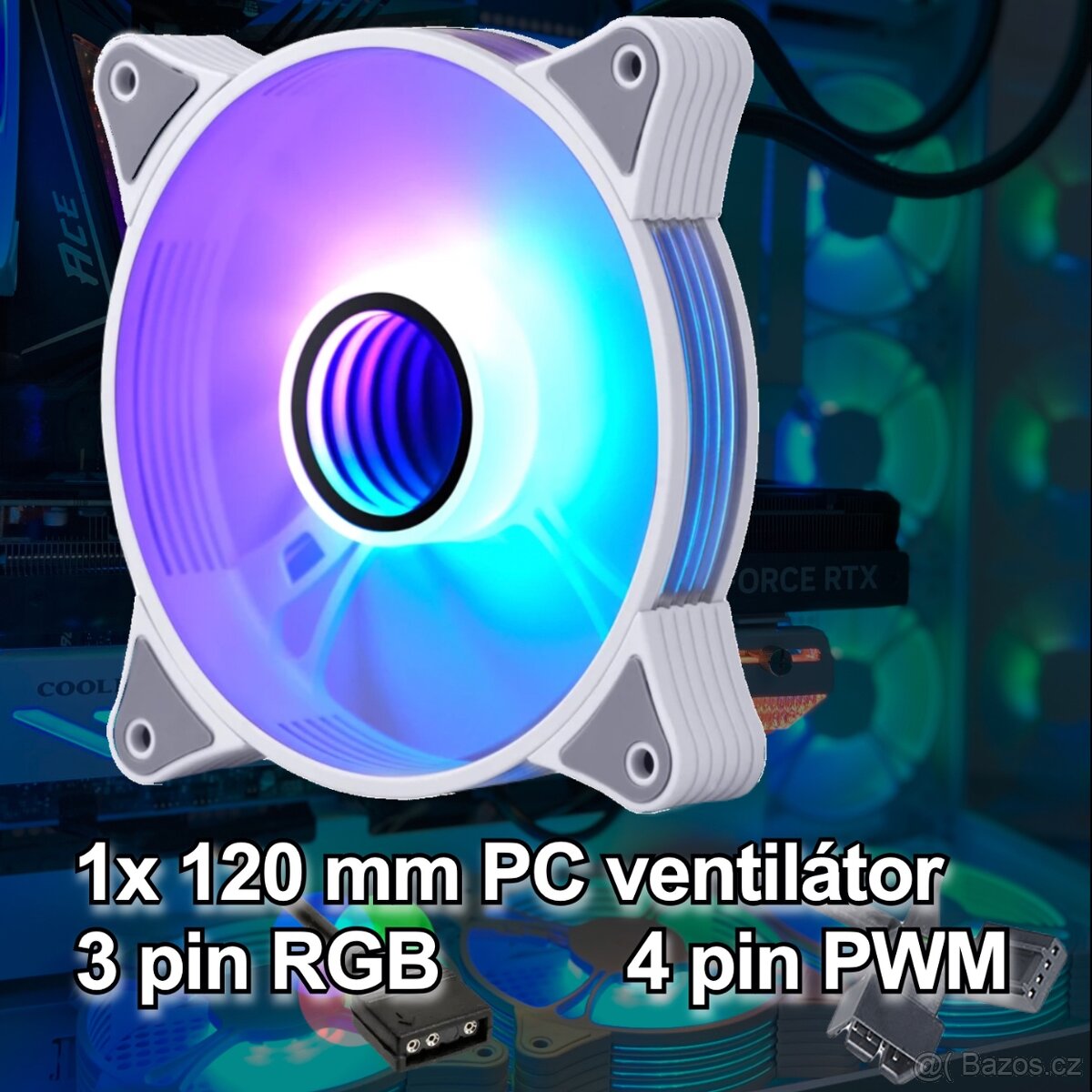 Bílý RGB PC větráček ventilátor 120mm 5V 3 pin aRGB, PWM 1x