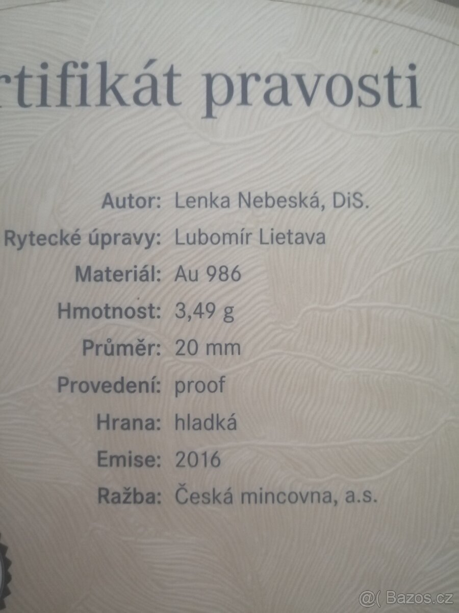 Zlatý dukát k narození dítěte 2016