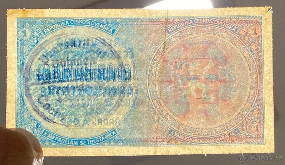 Bankovky 1 koruna ruční přetisk