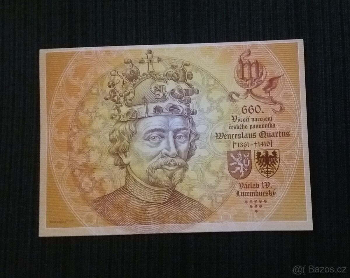 bankovky VÁCLAV IV.a KAREL IV. v UNC sběratelském stavu jako