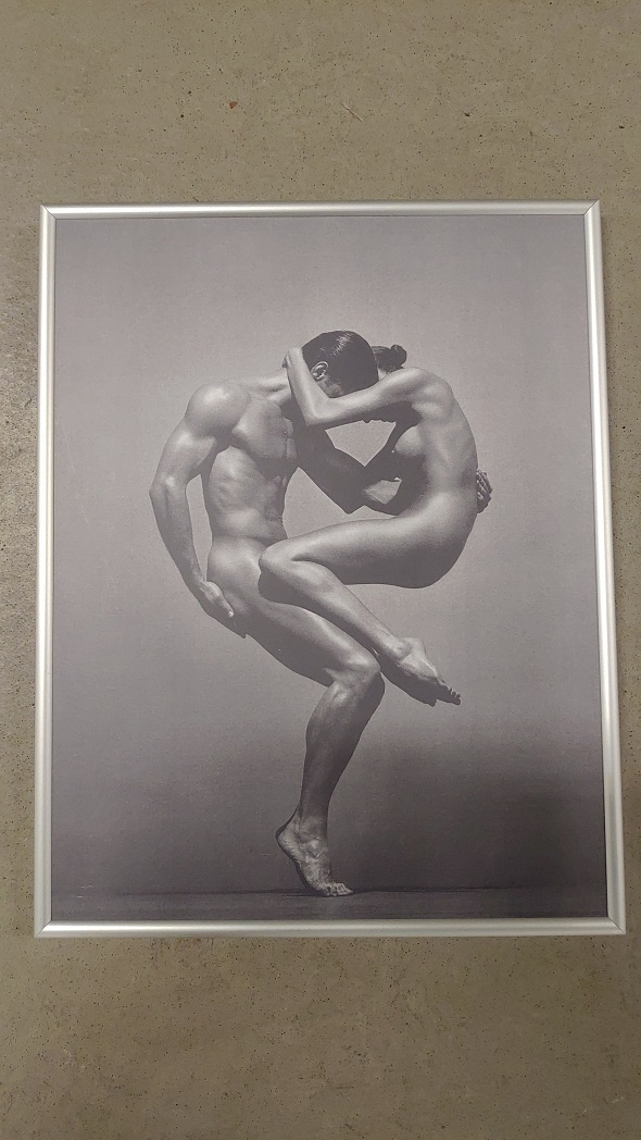 Černobílé fotografie aktů ve stříbrných rámech