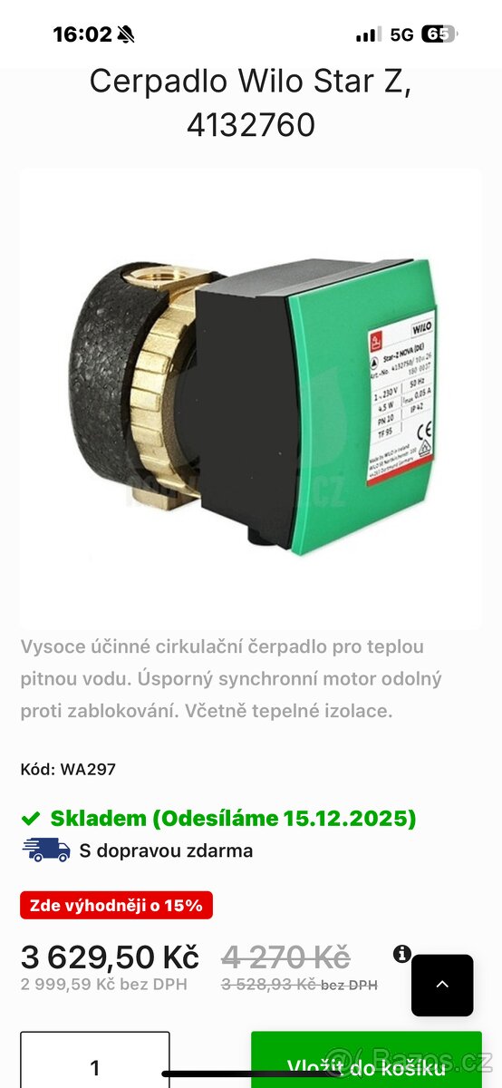 Čerpadlo Wilo Star Z, 4132760