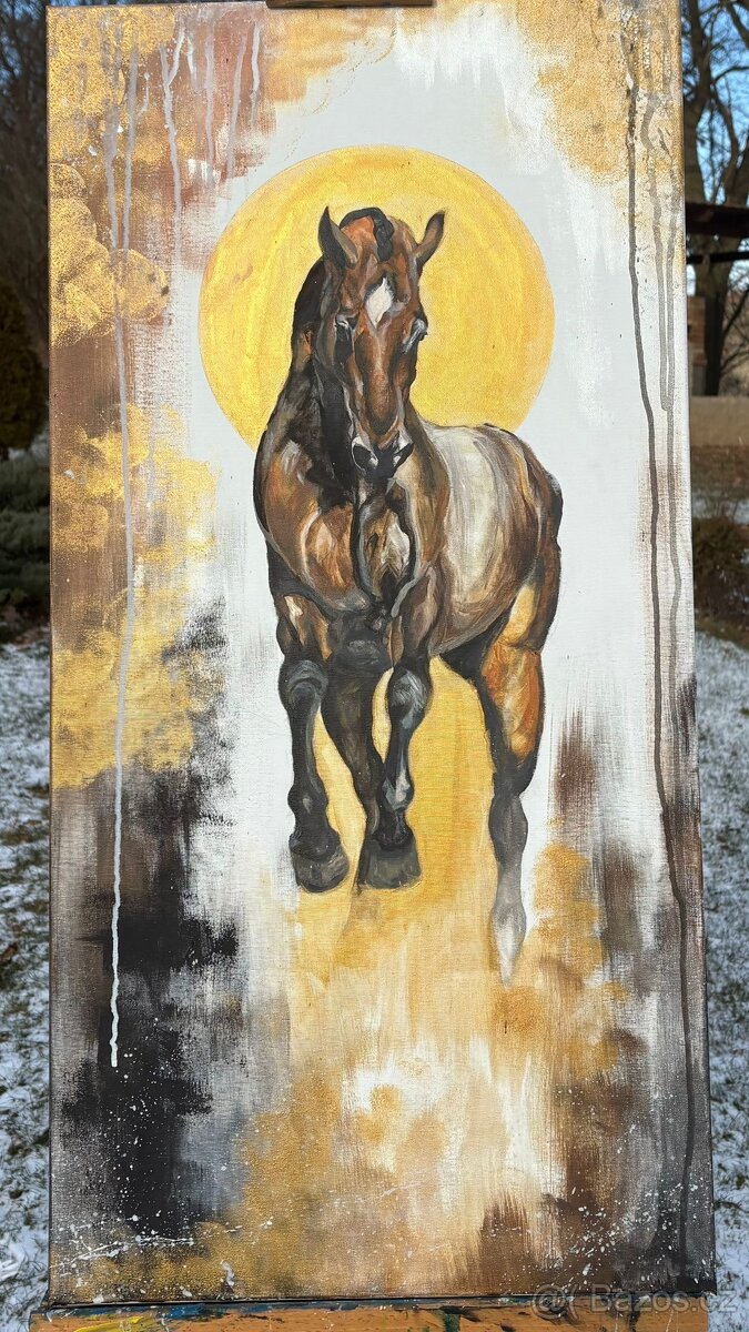 Ručně malovaný obraz hřebce – 50 × 100 cm