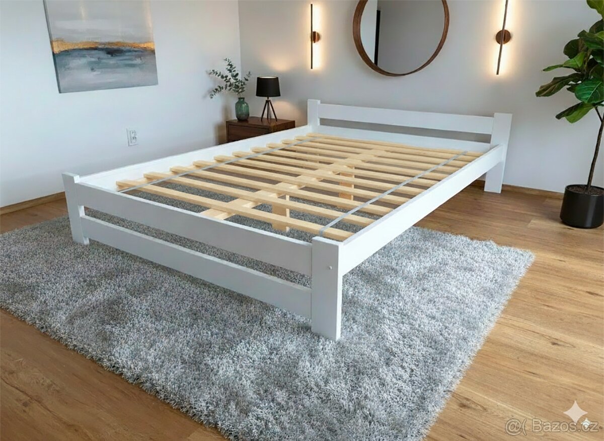 Nová postel BOROVICE 140x200 + rošt bíla