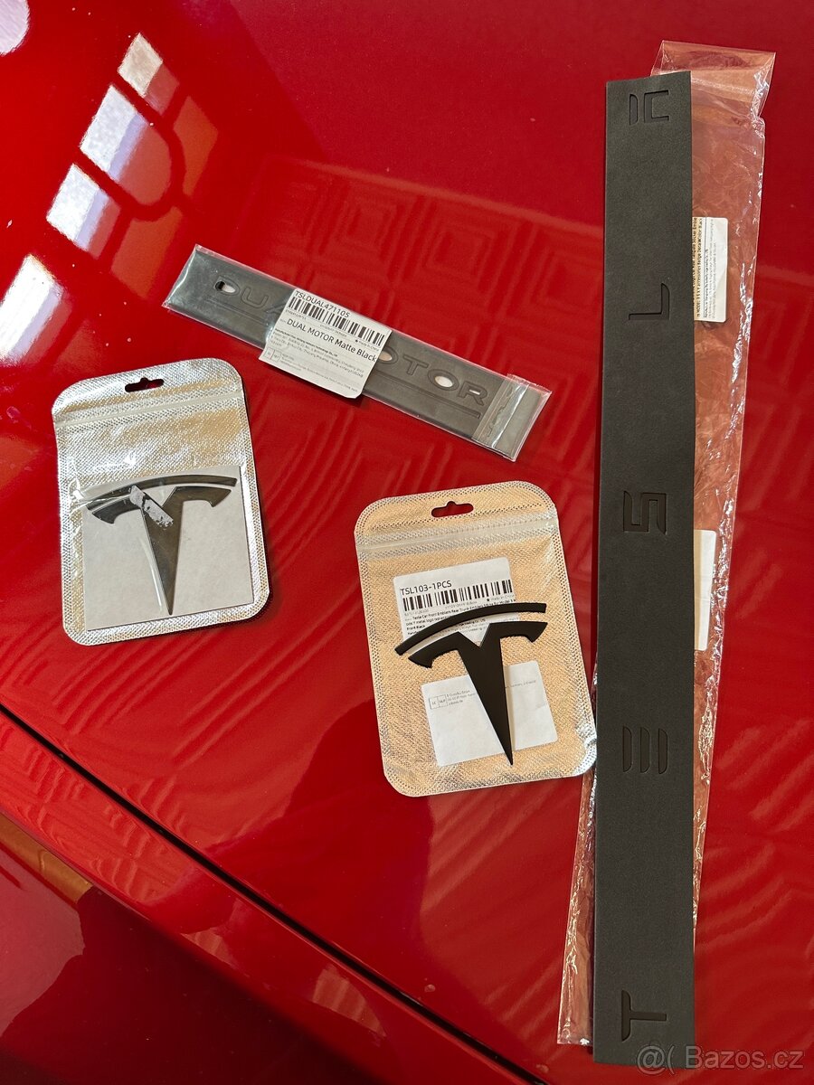 Tesla model 3 - černé logo, přední, zadní, nápis (SET)