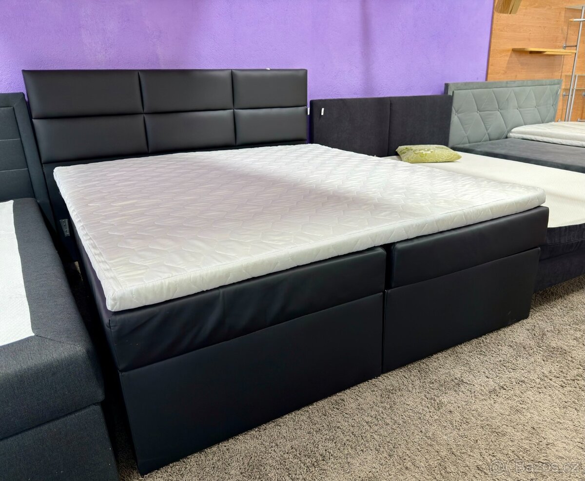 Manželská postel s matrací - eko kůže - NEPOUŽITÁ