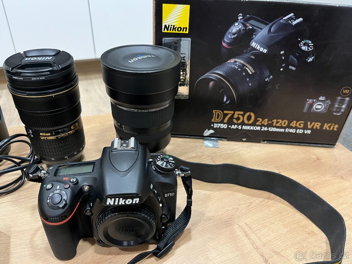 Nikon D750 tělo (full frame) + objektivy + příslušenství