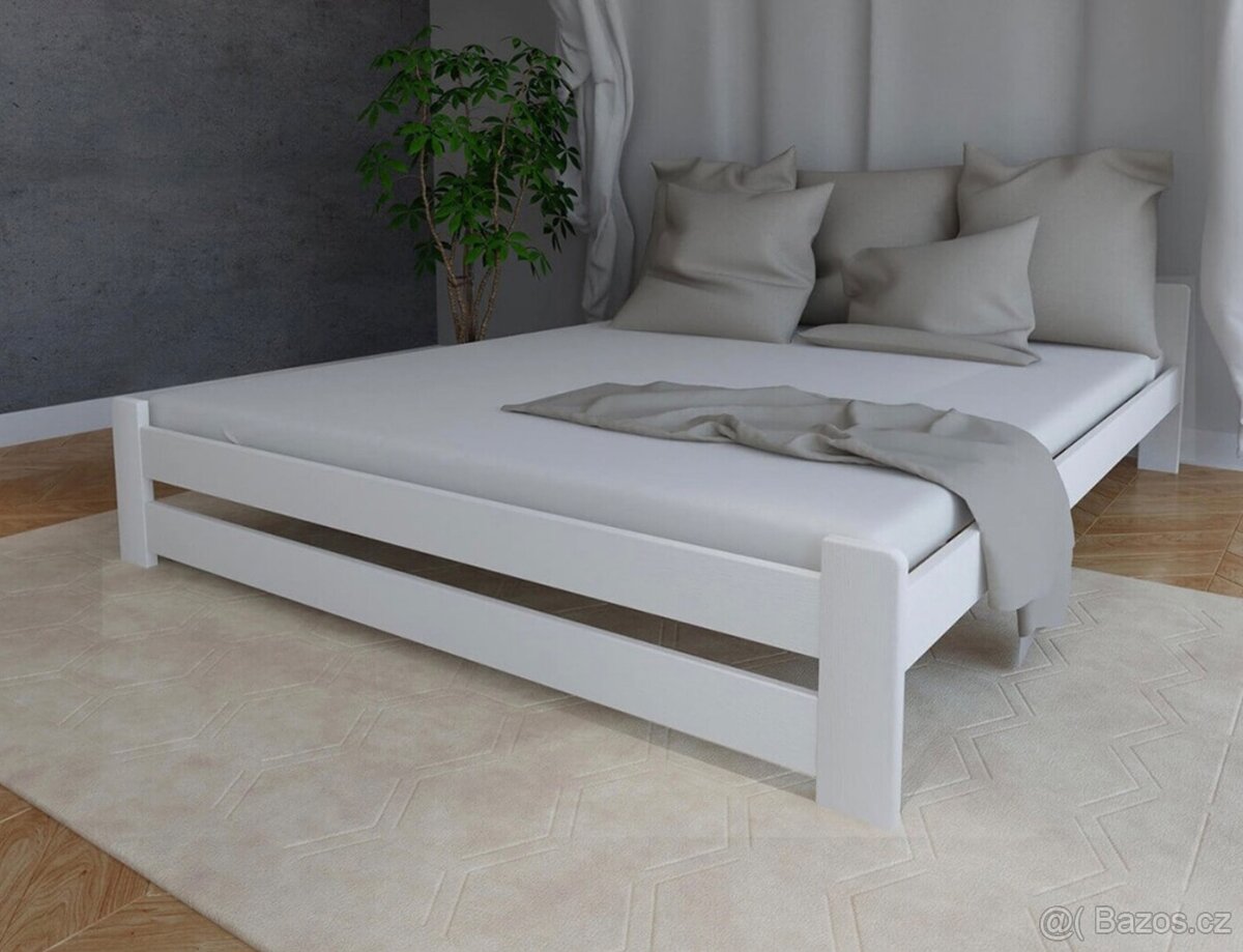 Nová postel 180x200 cm borovice bílá s roštem