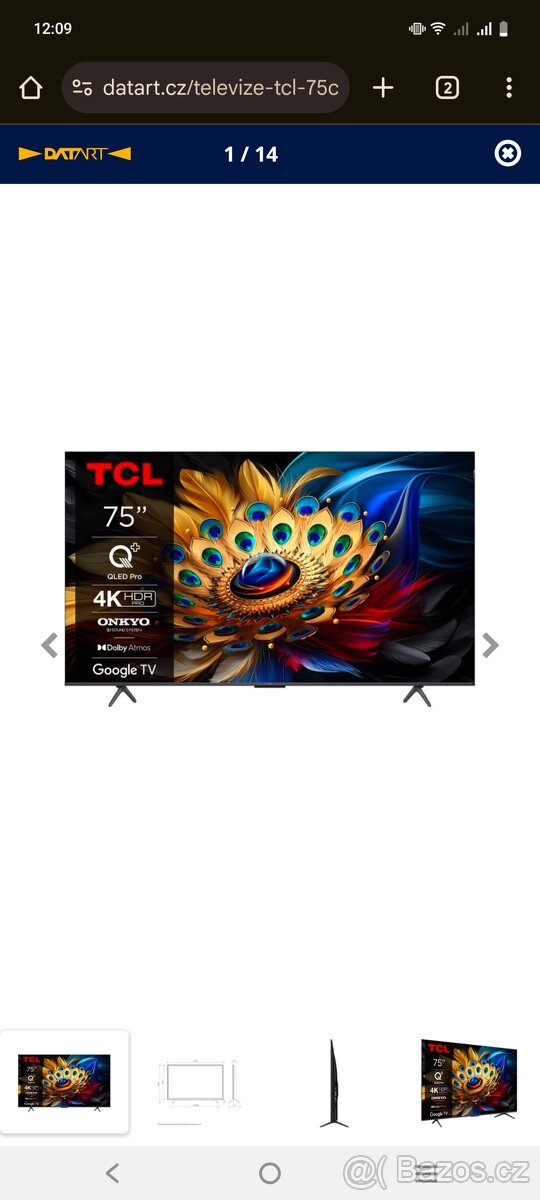 Prodám 4K TV, TCL 190cm , v záruce