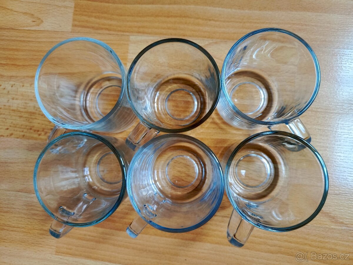 VARNÉ HRNÍČKY S UCHEM - 6 KS - SKLO