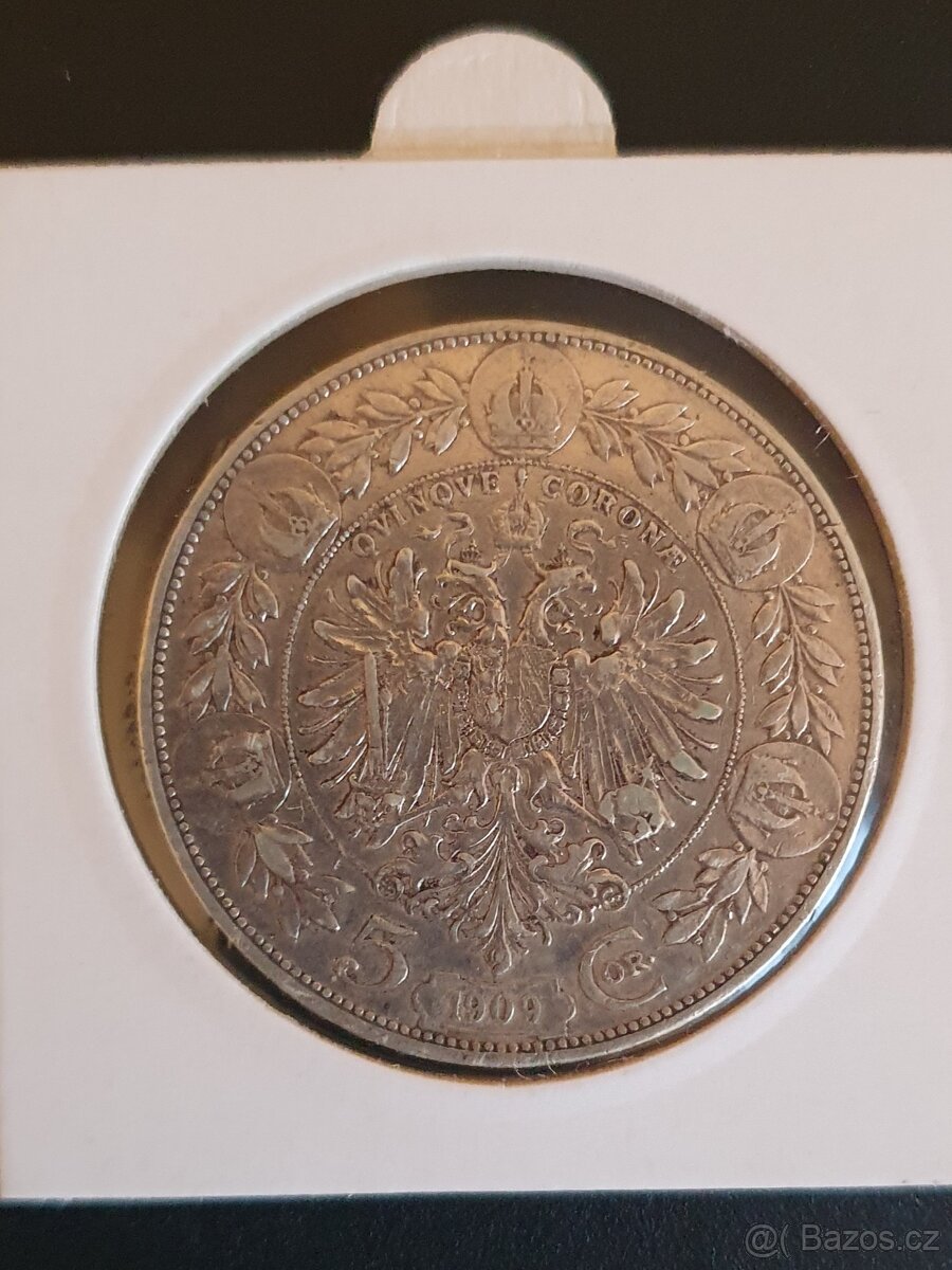 Stříbrná 5 koruna 1909