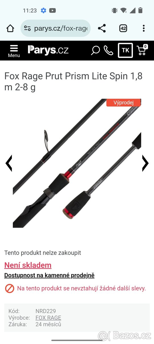 Fox Rage 1,8 m 2-8 g přívlačový prut