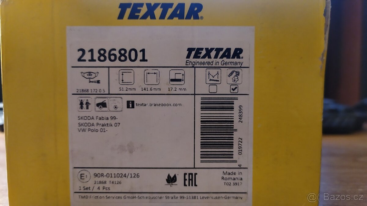 Brzdové destičky Textar 2186801