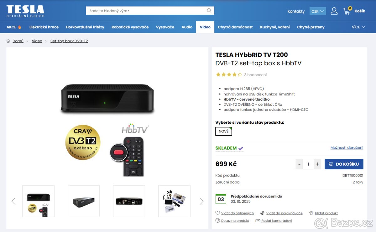 DVB-T2 set top box s HbbTV Tesla HYbbRID TV200