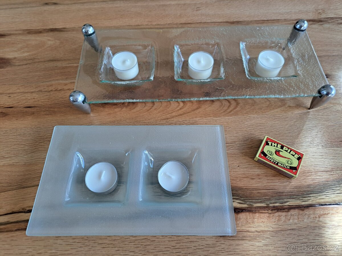 Designové ploché skleněné svícny, 2 ks - levně